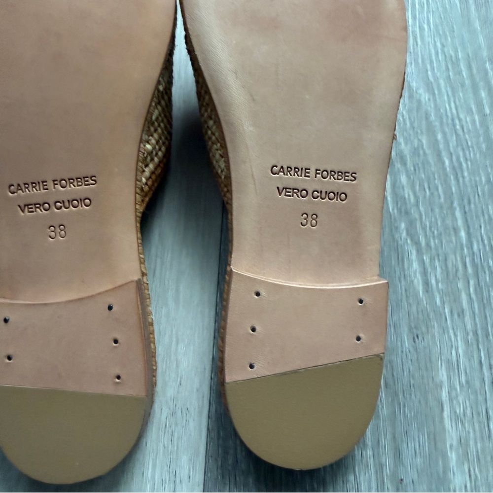 Carrie Forbes Raffia Tan Woven Leather Slide Sandals indie boho 7.5 - Picture 4 of 9